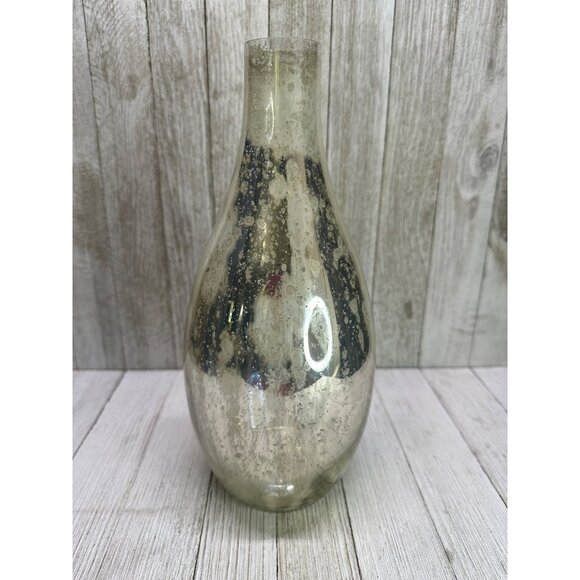 Vintage Mercury Glass Vase with Distressed Silver Finish Home Decor 10.5" Tall - Picture 1 of 6